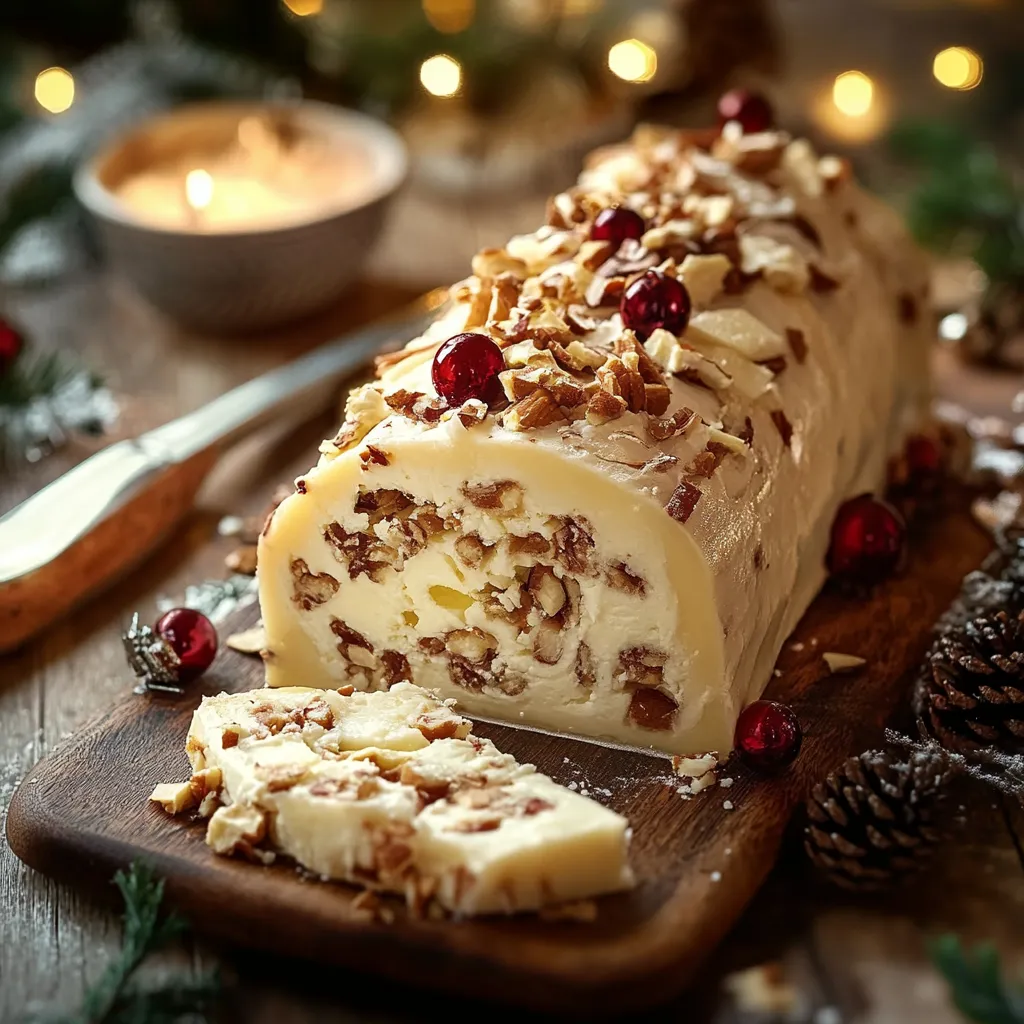 A cake with nuts on top.
