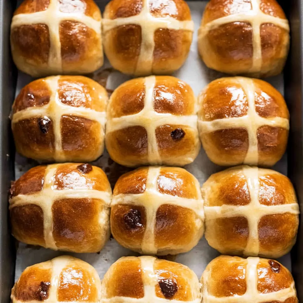 A tray of bread with raisins in it.