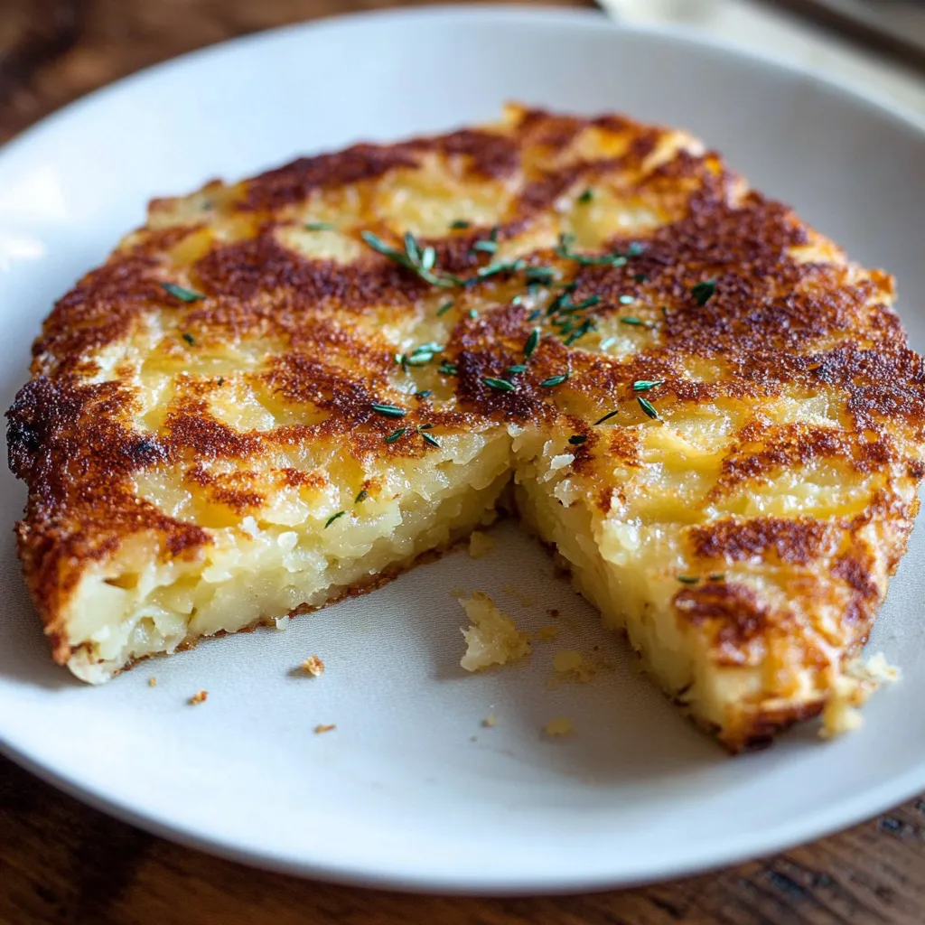 A slice of potato pie on a white plate.
