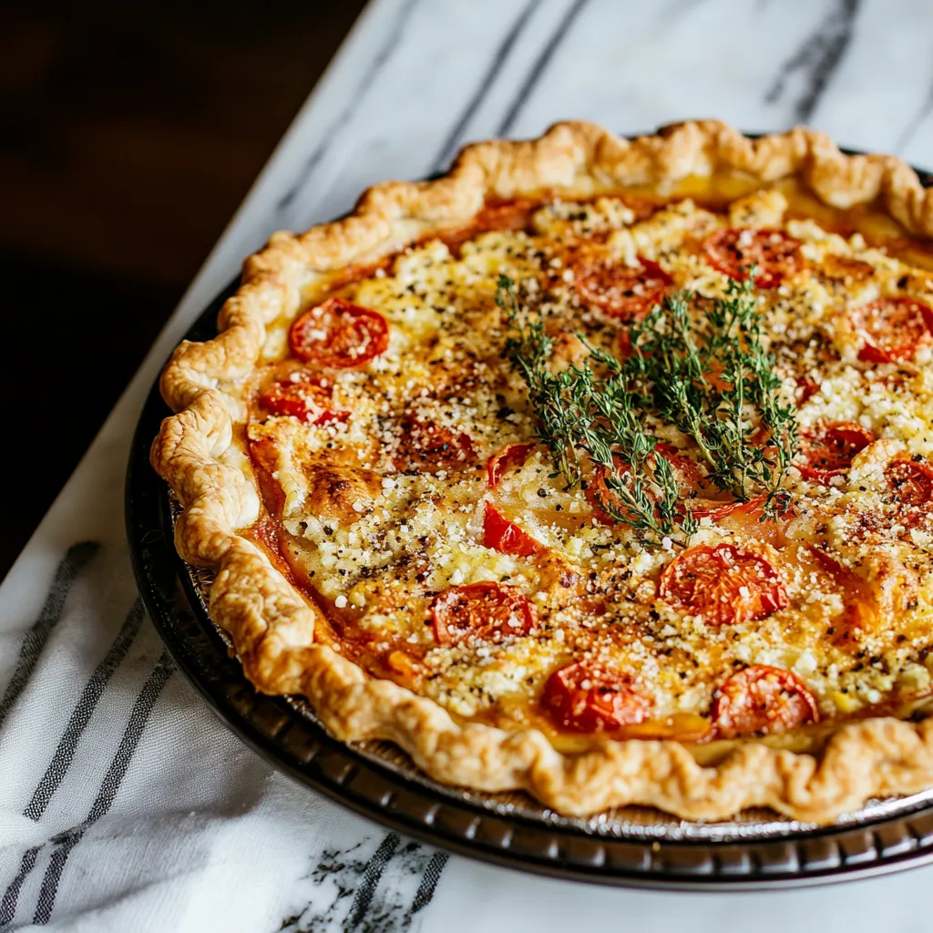 A pizza with tomatoes and cheese on a pan.