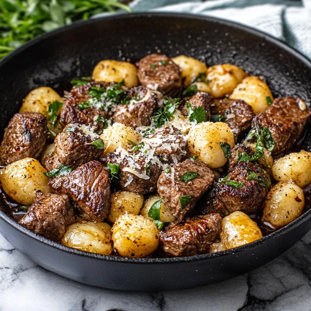 A bowl of meat and potatoes.