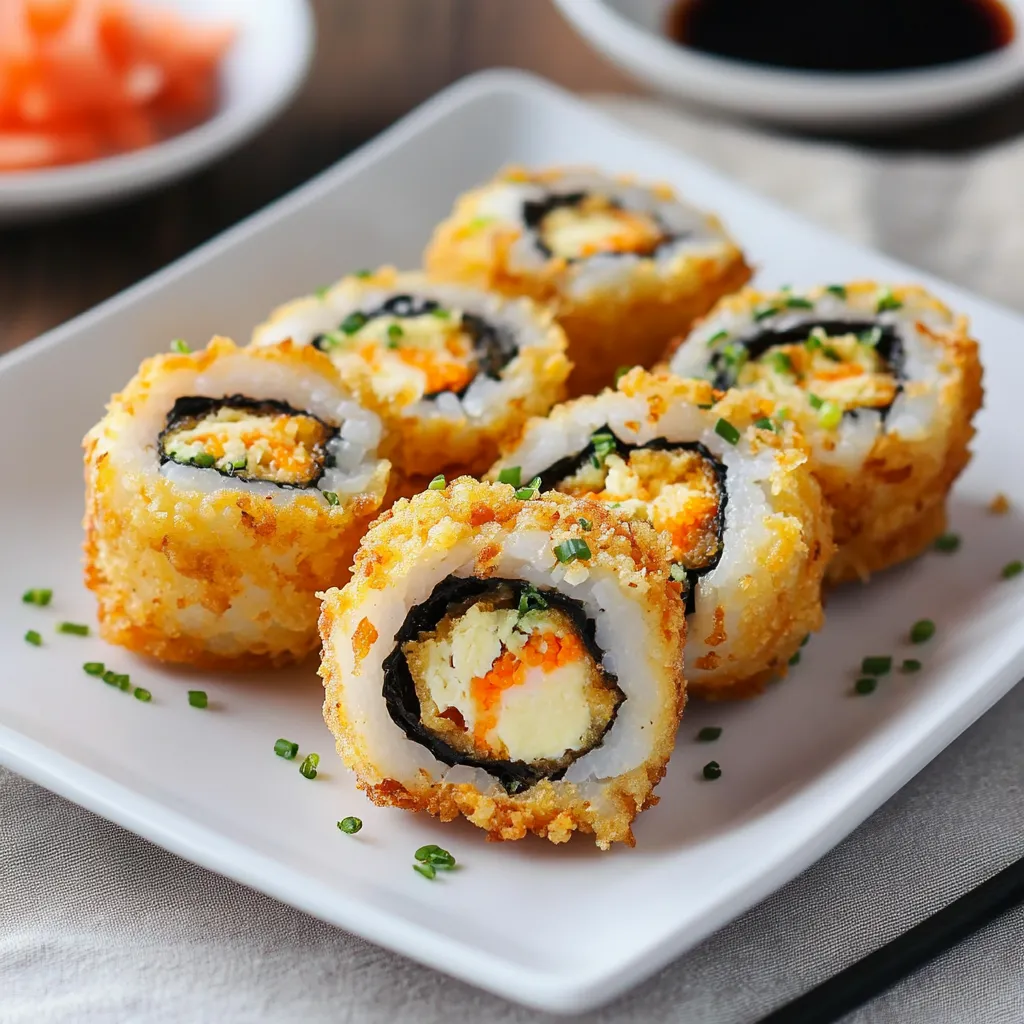 A plate of sushi rolls with rice and vegetables.