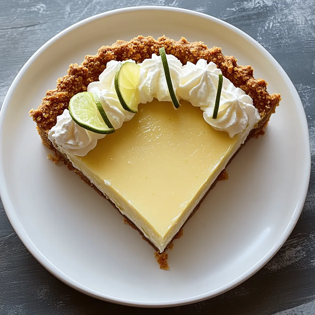 A slice of pie with whipped cream and lime wedges on top.