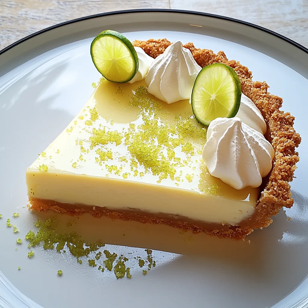 A slice of pie with whipped cream and lime wedges on top.