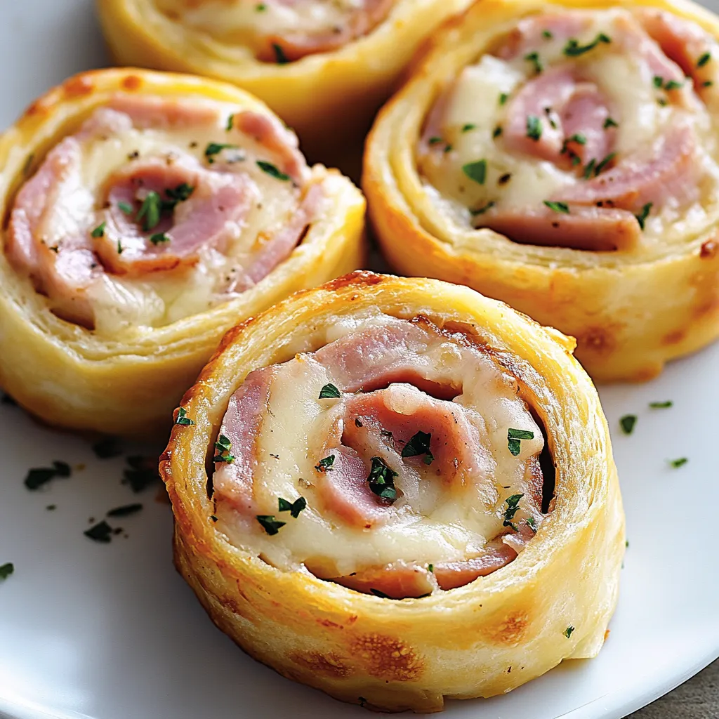 Three rolls of meat and cheese on a plate.