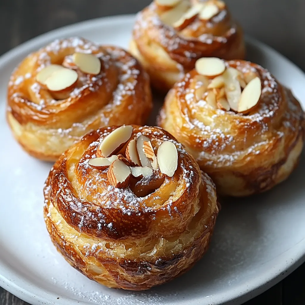 A plate of pastries with almonds on top.