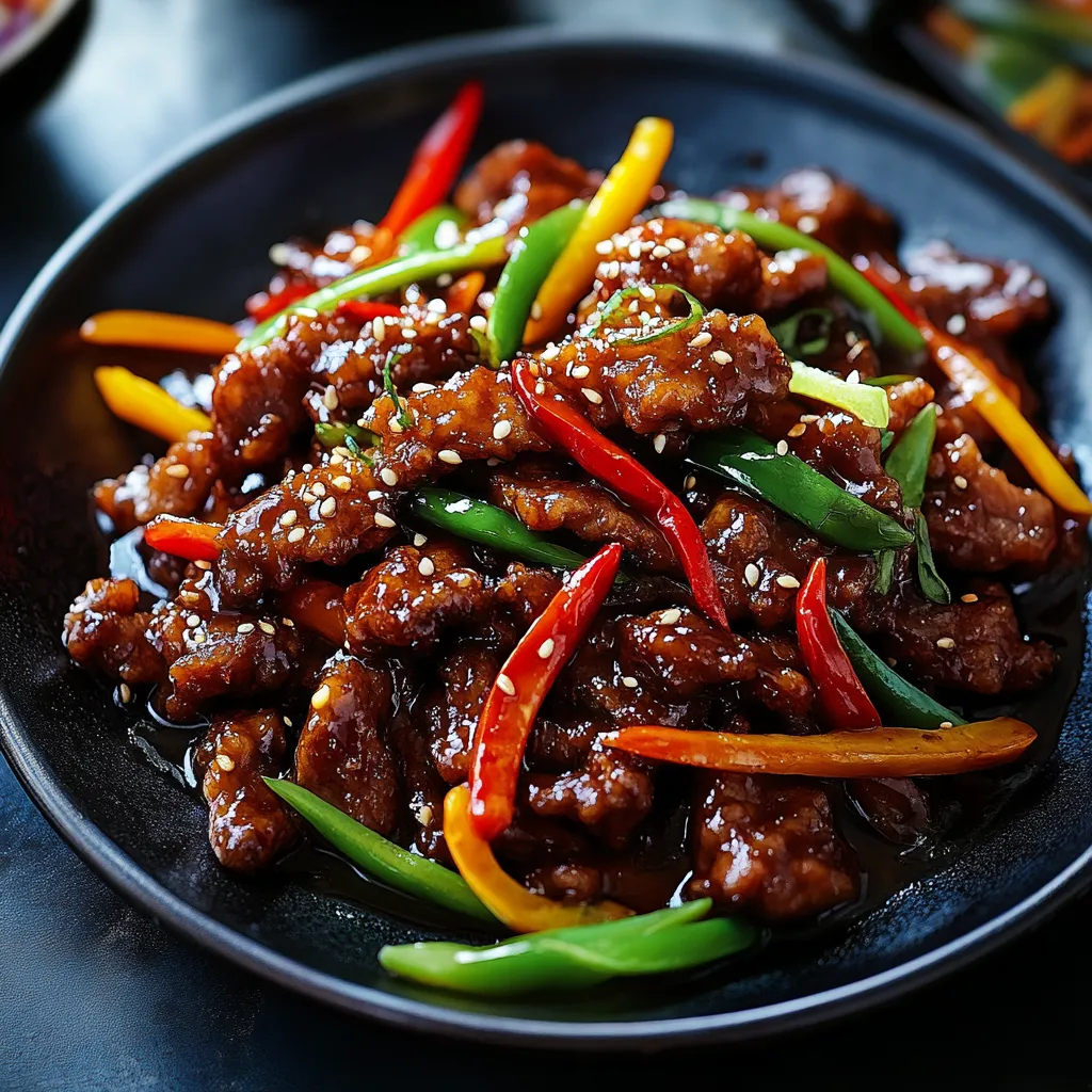A plate of food with peppers and chicken.