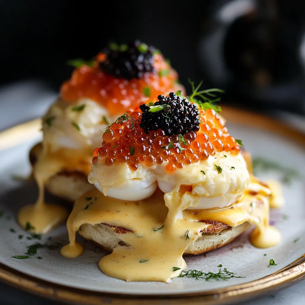 Two eggs with black olives on top.