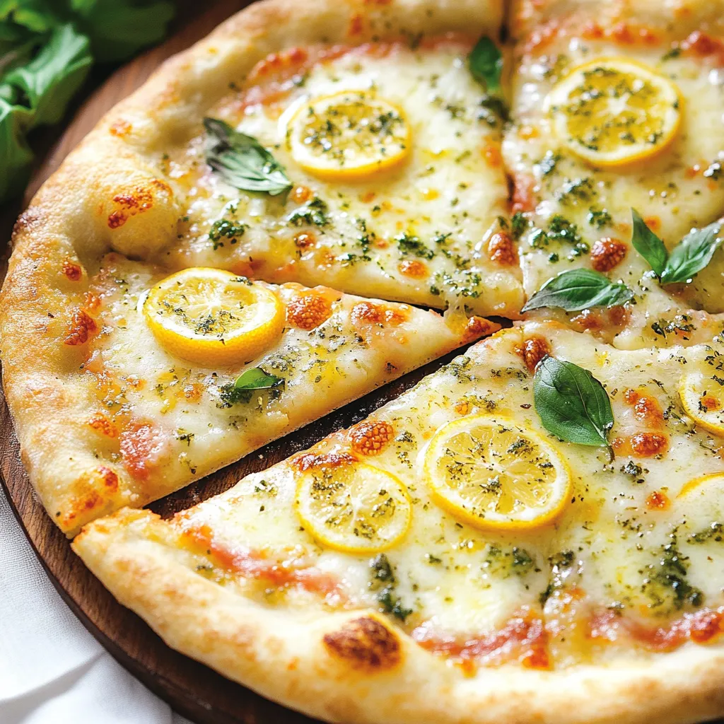 A pizza with yellow lemon slices on top.