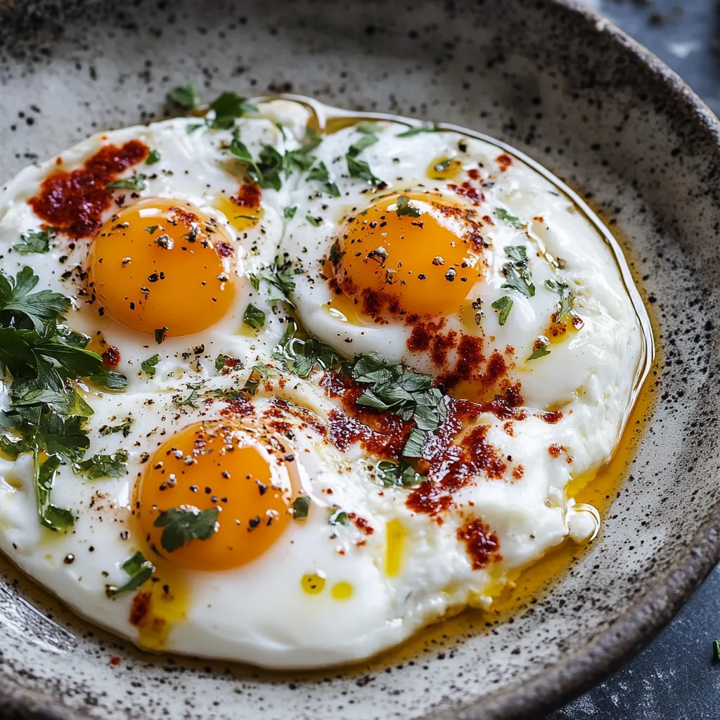 A bowl of eggs with red sauce.
