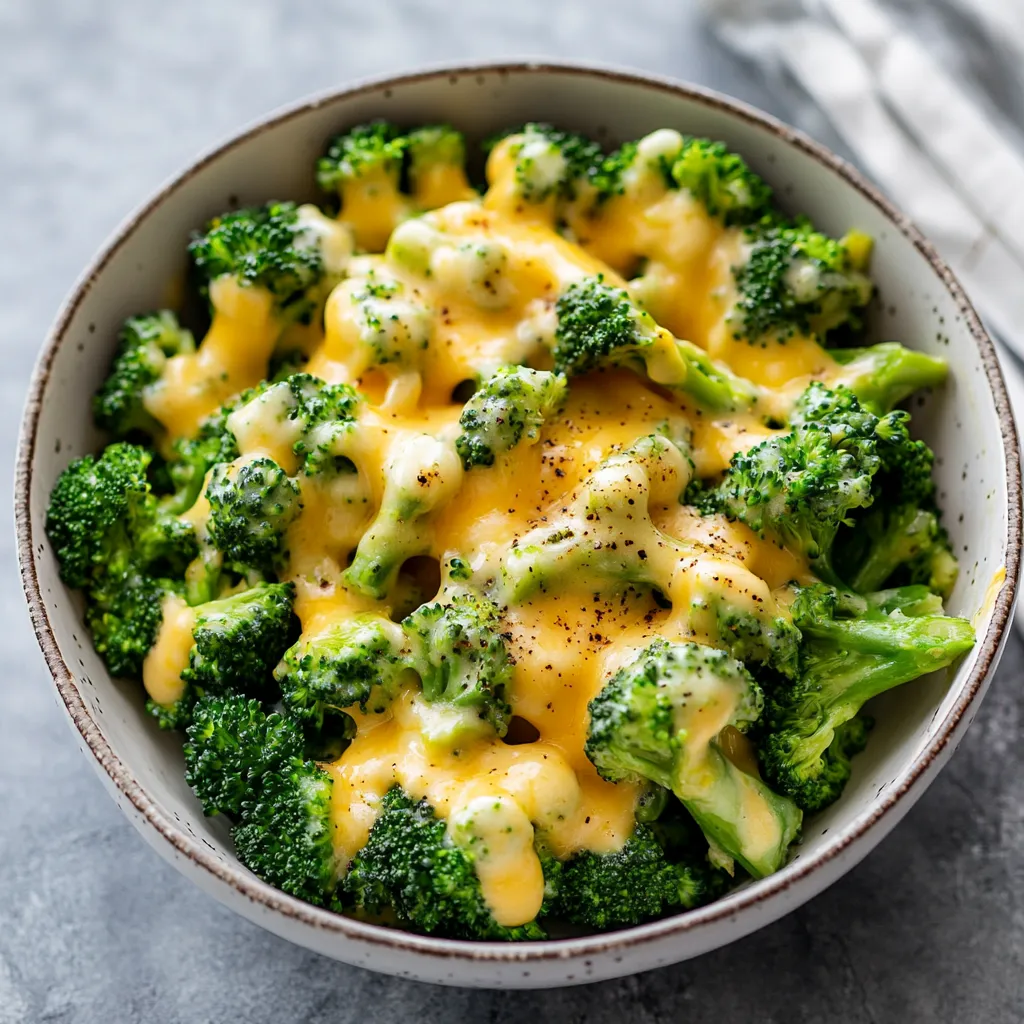 A bowl of broccoli with cheese.