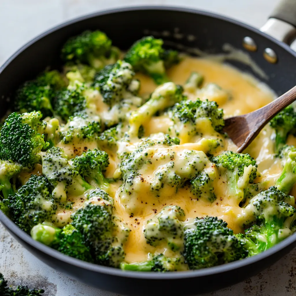 A pan of broccoli with cheese.
