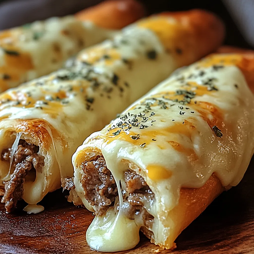 A pair of stuffed breadsticks sitting on a rustic wooden surface.
