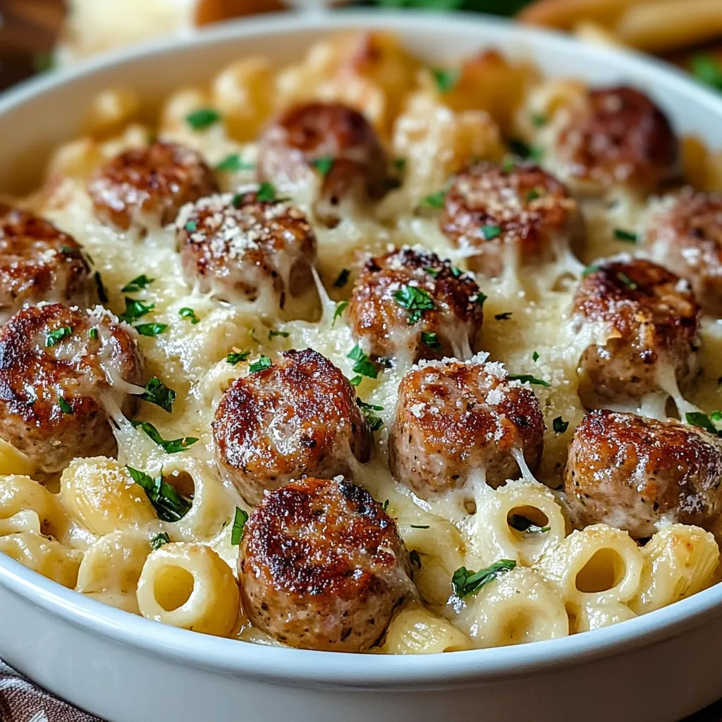 A bowl of macaroni loaded with meatballs.
