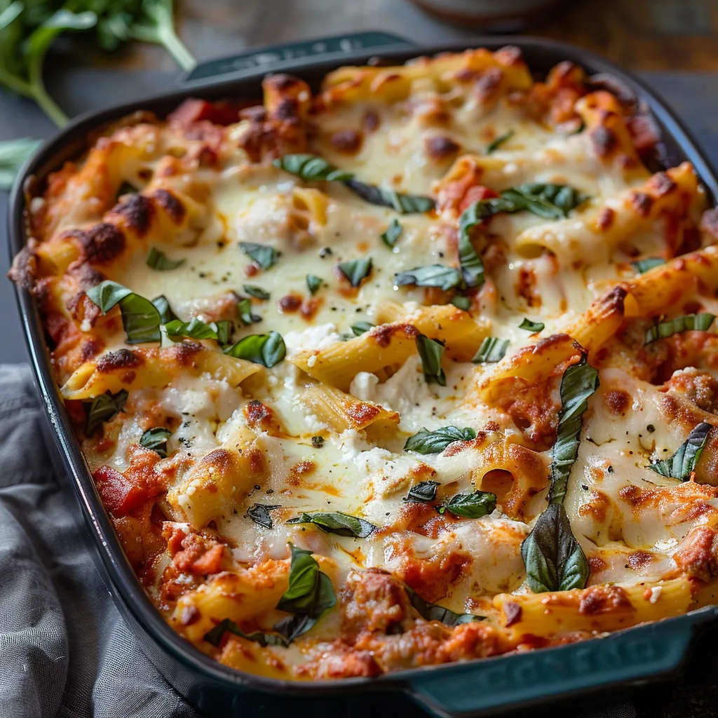 A pan of pasta with cheese and spinach.