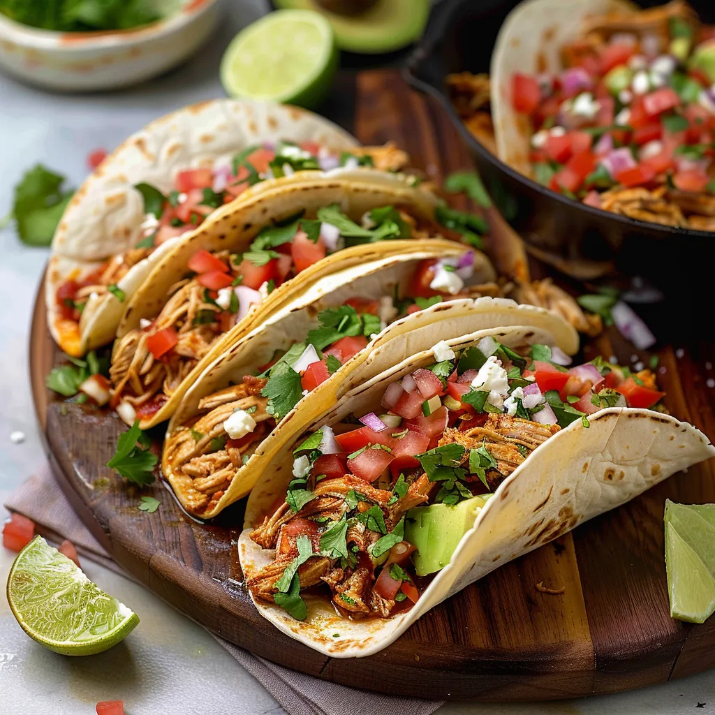 A plate of tacos with tomatoes and avocado.