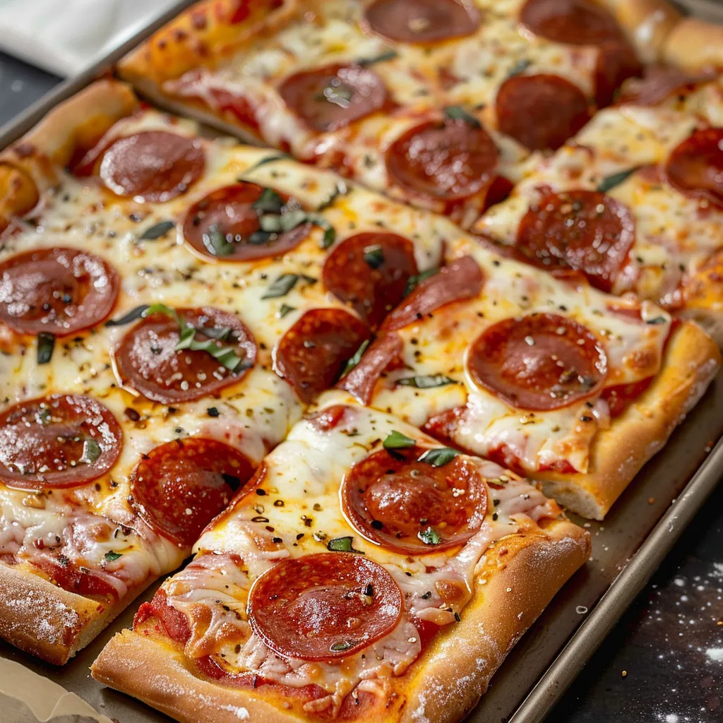 A pizza with pepperoni and cheese on a pan.