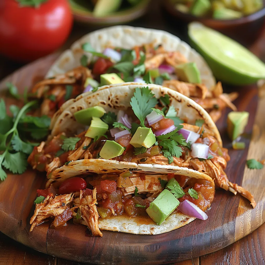 A plate of food with chicken, avocado, tomatoes, and onions.