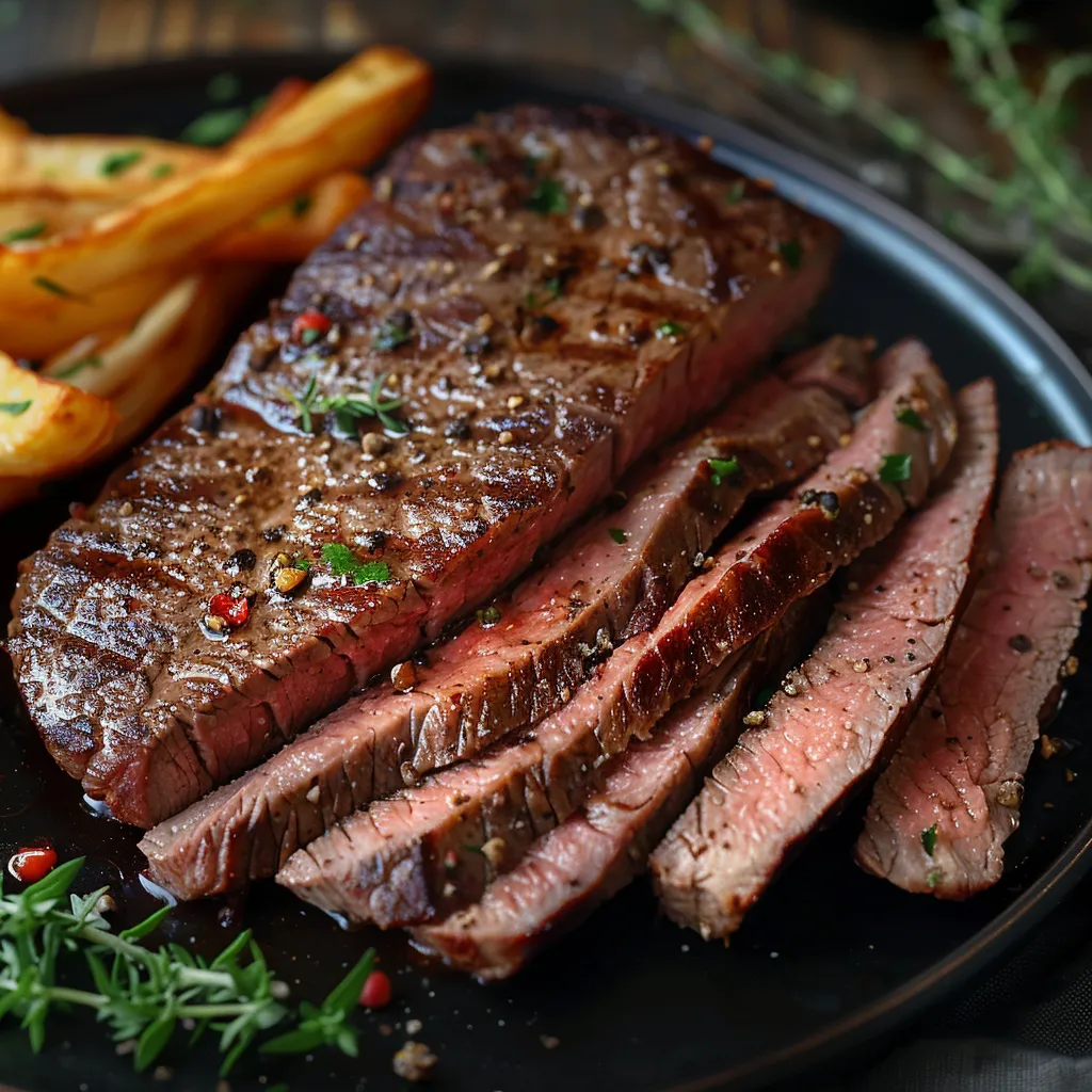A plate of steak and fries.