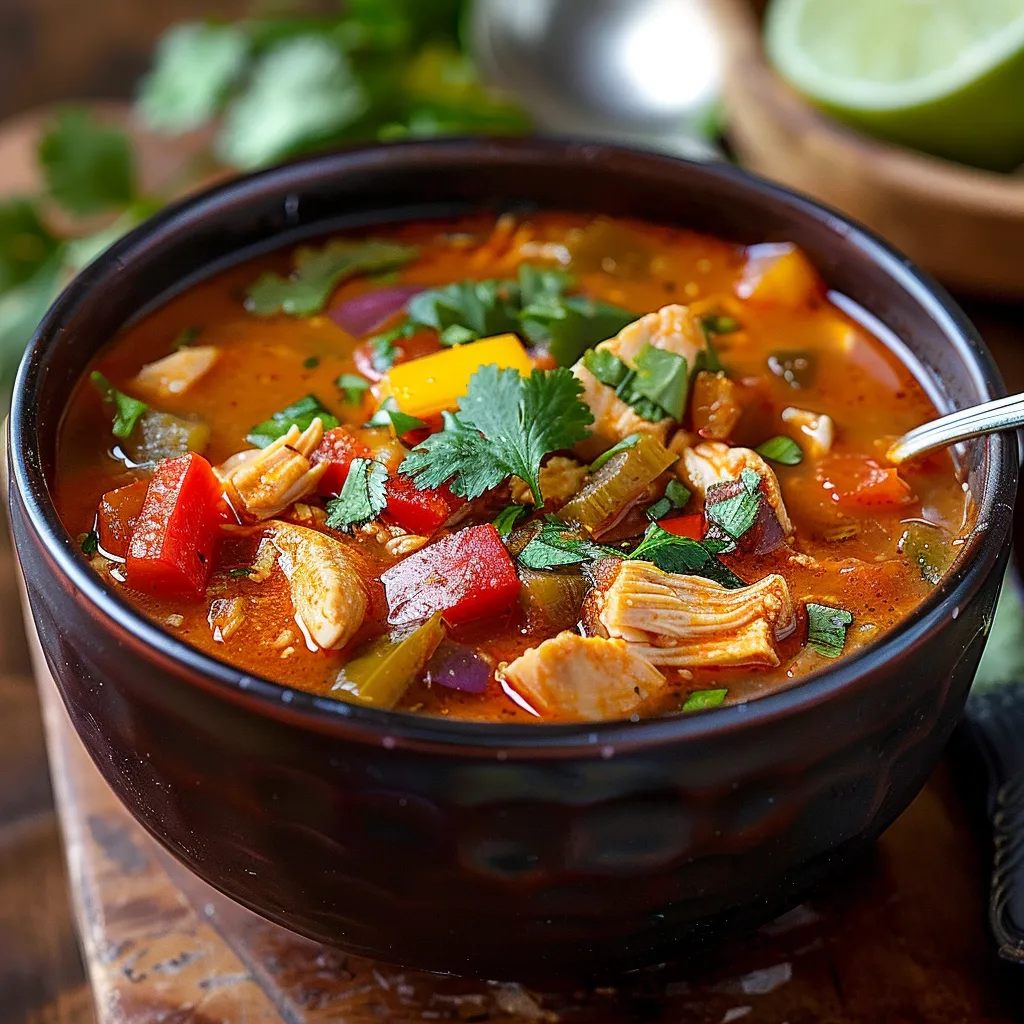 A bowl of soup with a spoon in it.