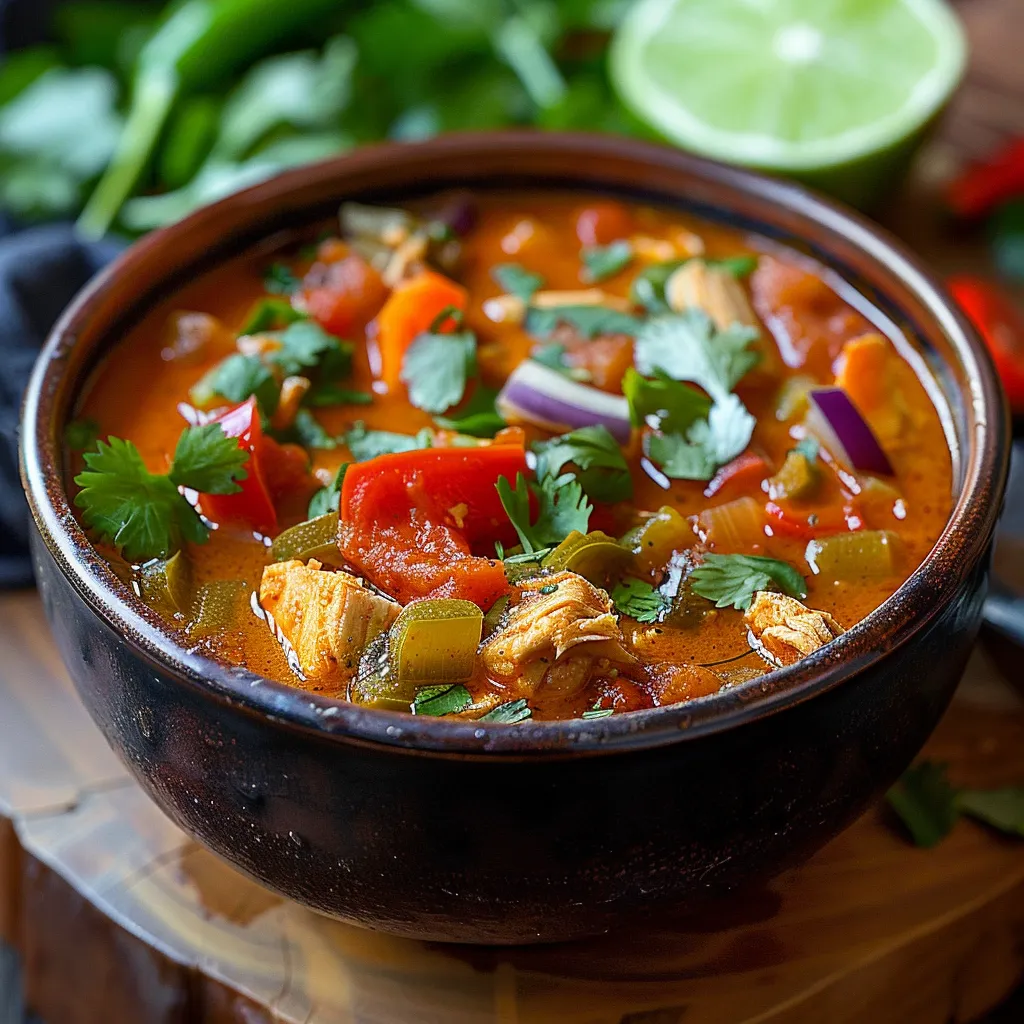 A bowl of soup with a spoon in it.
