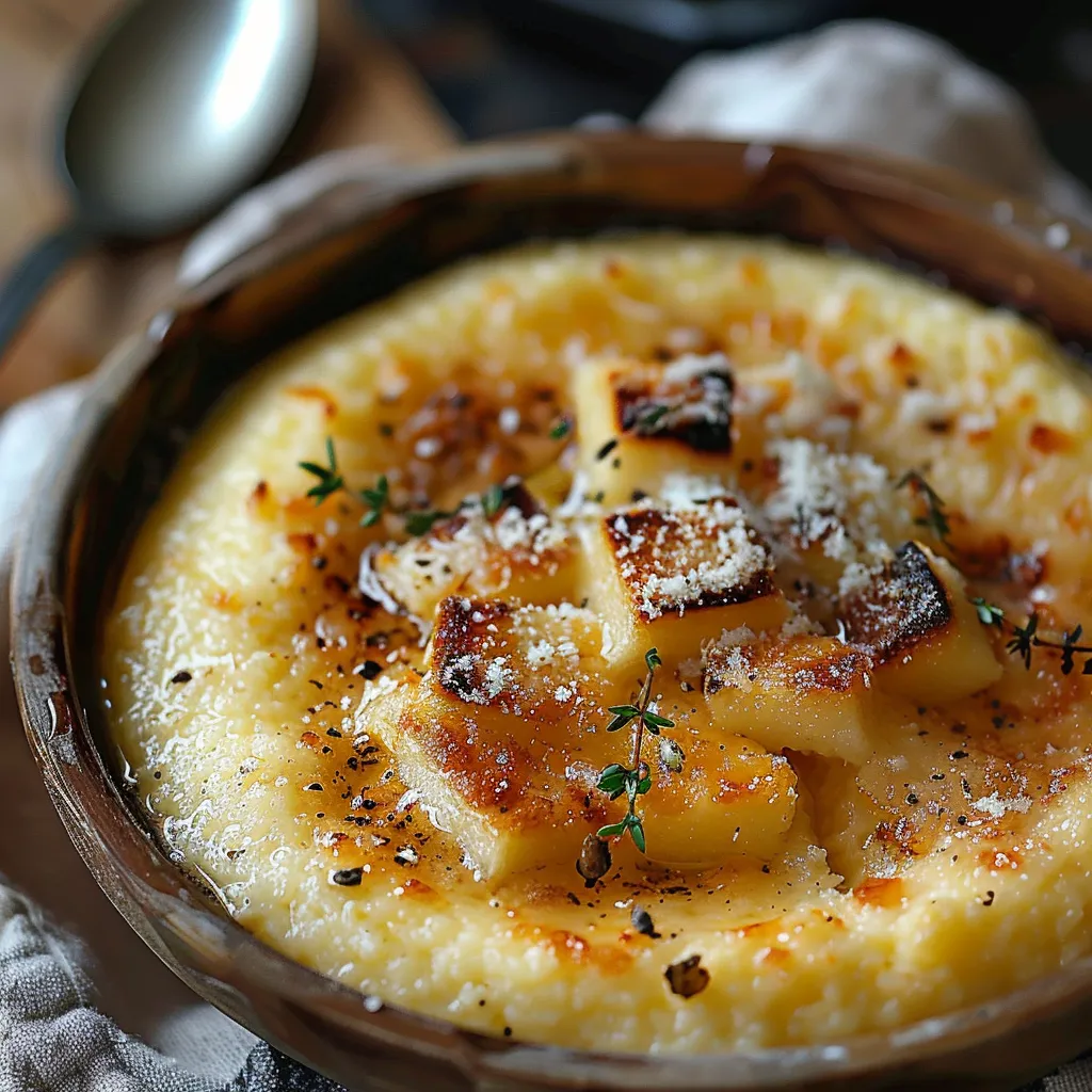 A bowl of food with a spoon in it.