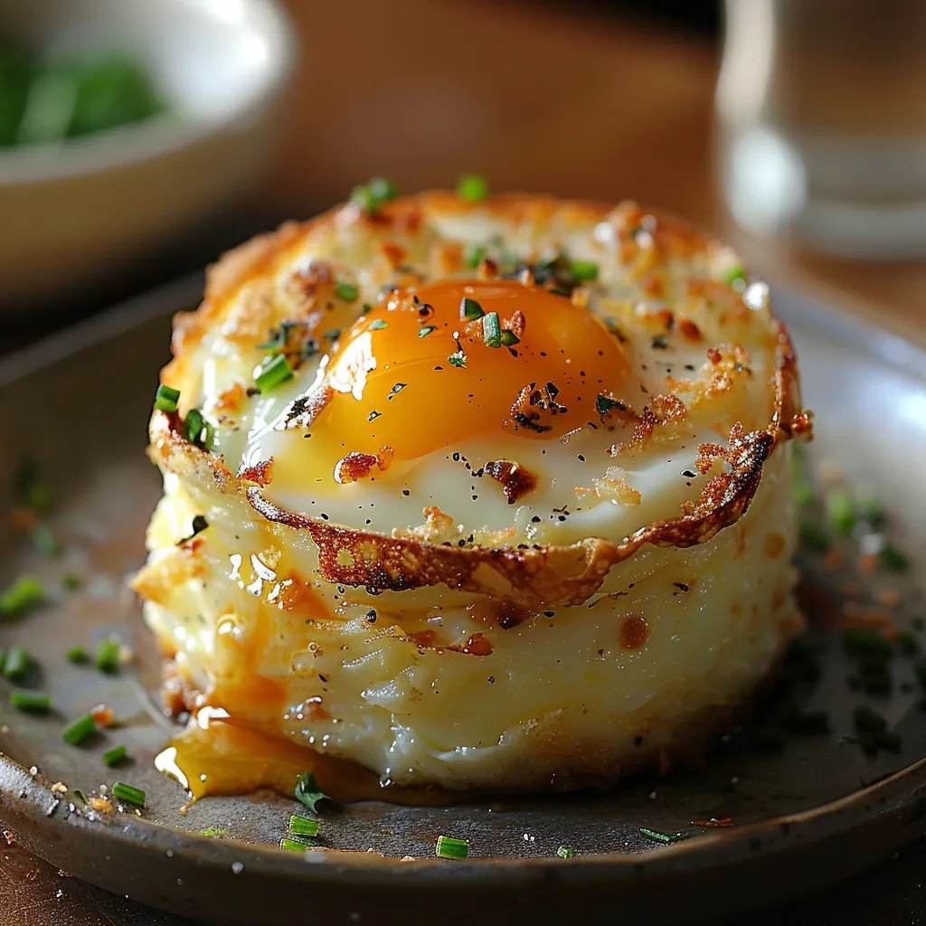 A fried egg on top of a piece of potato.