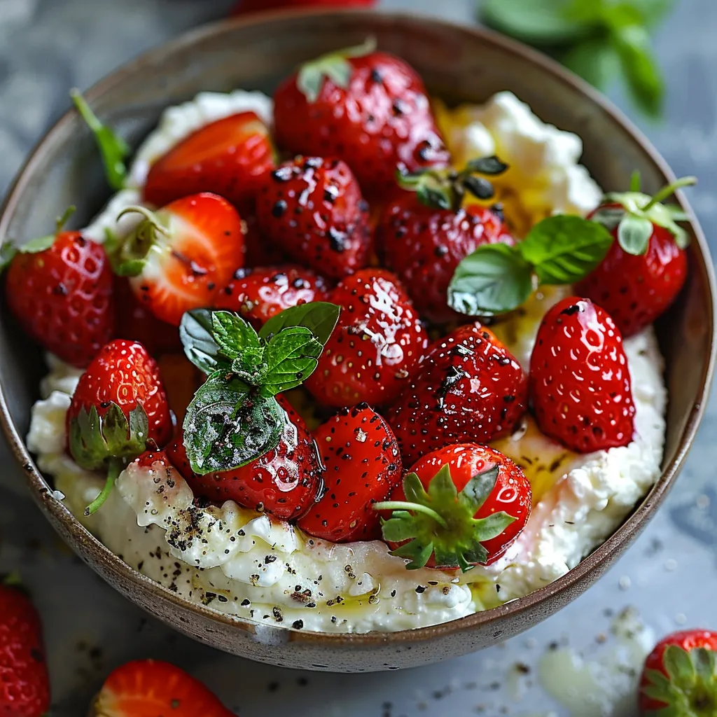A bowl of strawberries with whipped cream.
