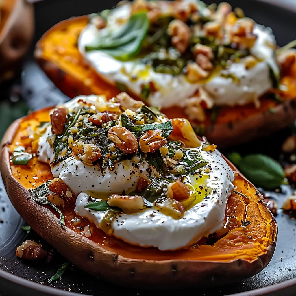 A plate of food with a slice of pumpkin and a slice of squash.