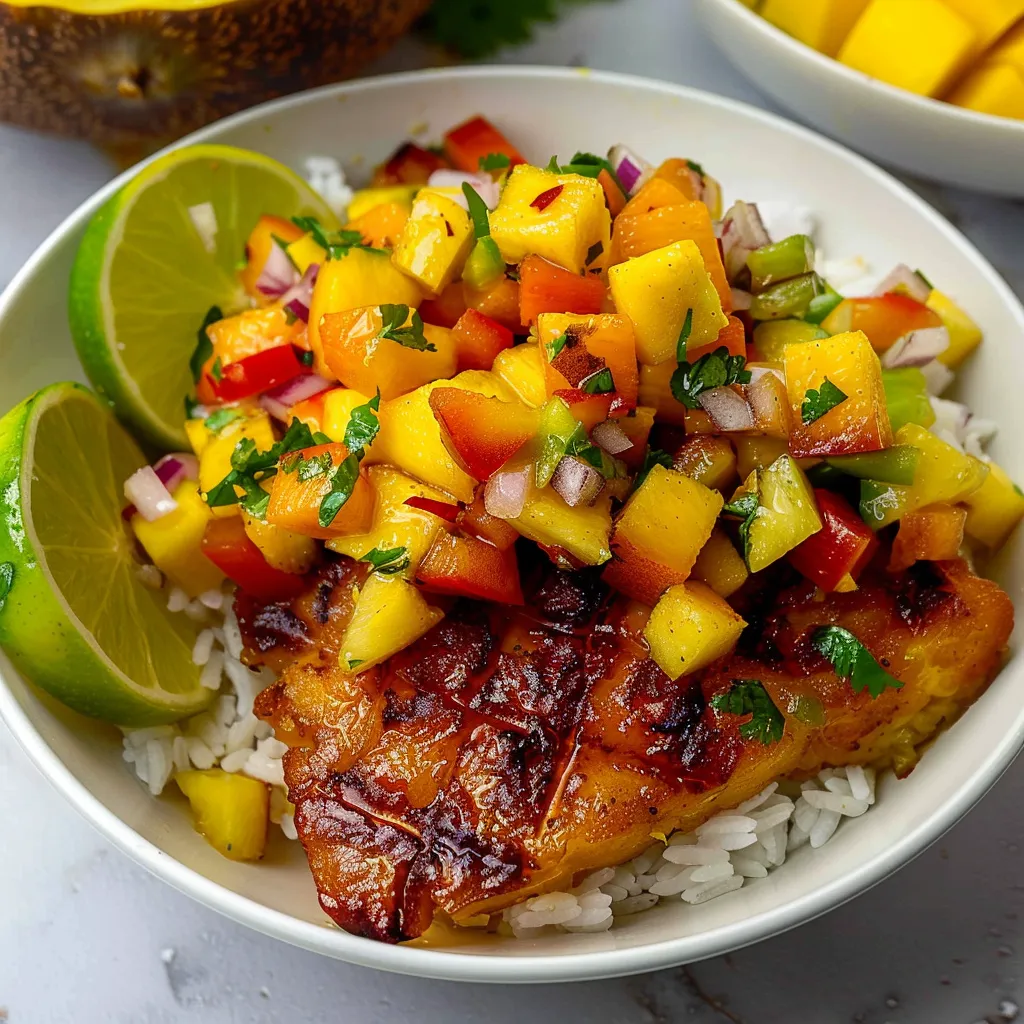 A bowl of food with rice and fruit.