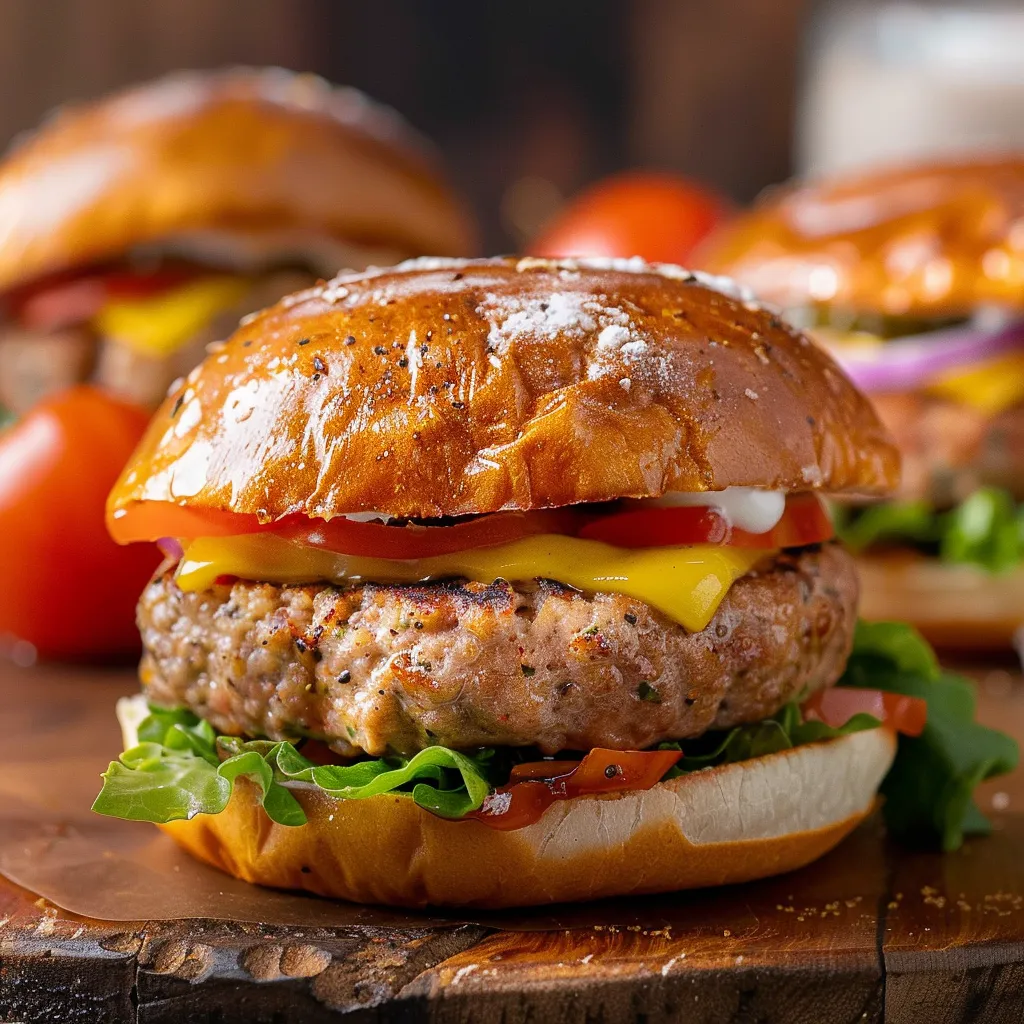 A burger with lettuce, tomato, and cheese.