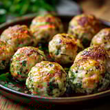 A plate of meatballs with greens on top.