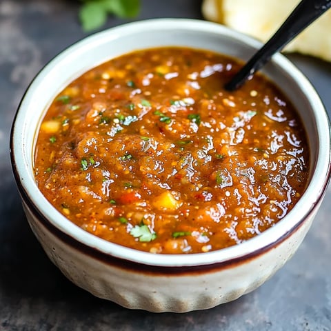 A serving of chunky salsa with cilantro.