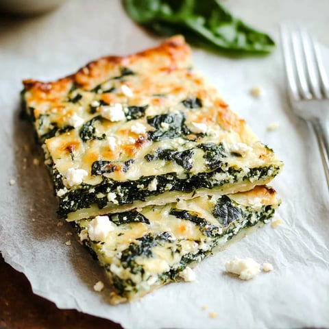 A cheesy spinach and feta bake served warm.