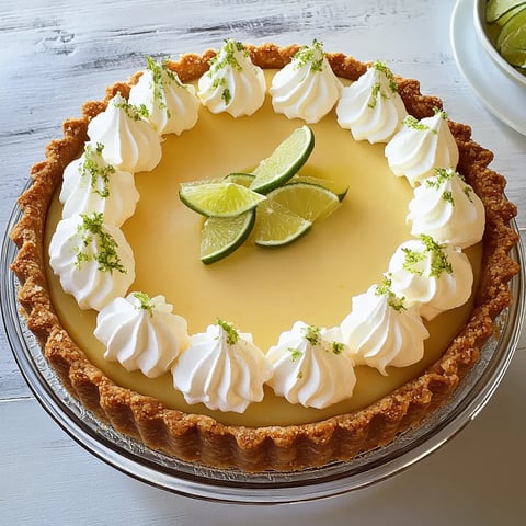 A slice of pie with white whipped cream and lime wedges.